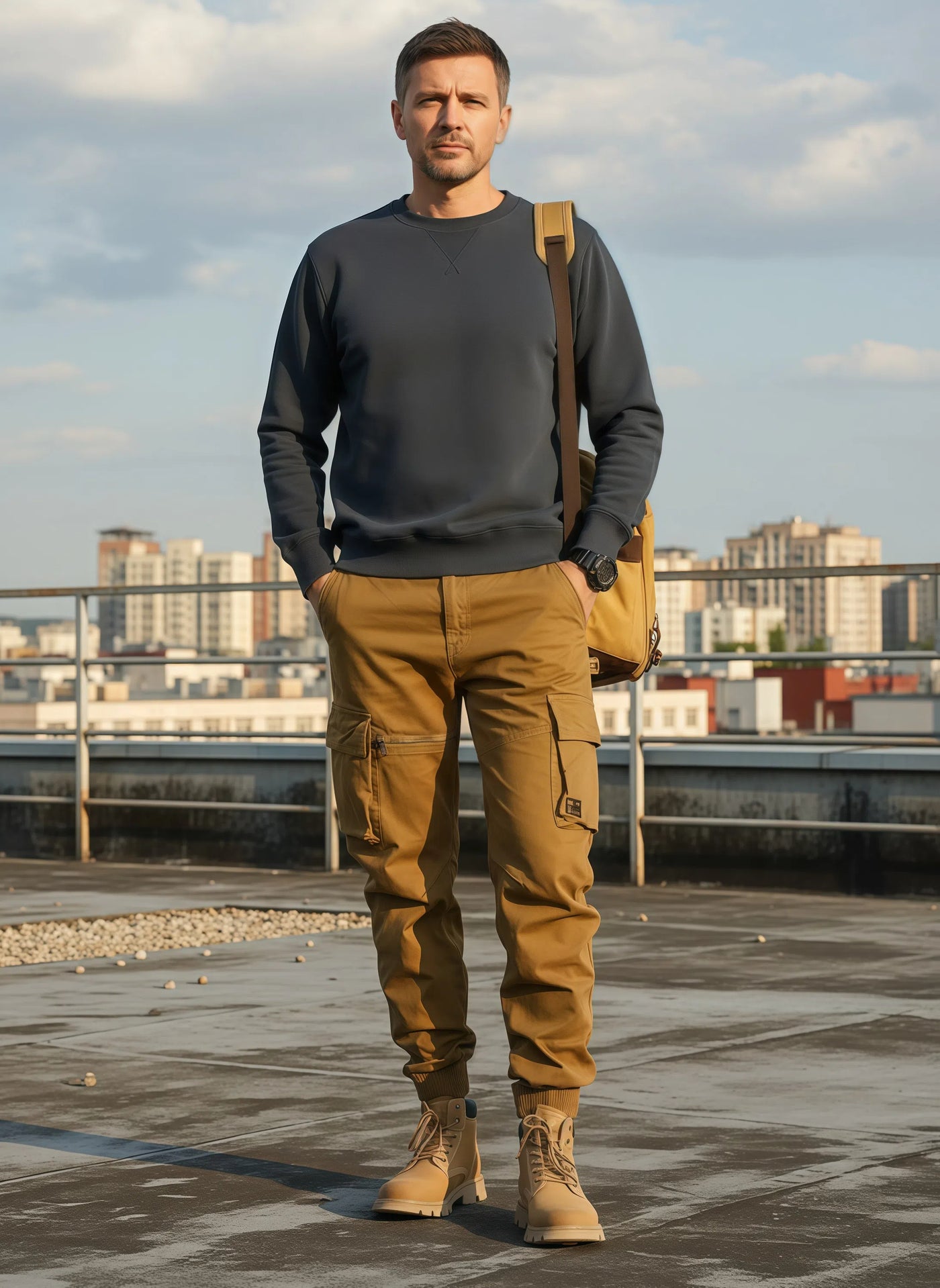 Men's Beige Cargo Pants for Business Casual & Office Wear | Utility Pants with Multiple Pockets