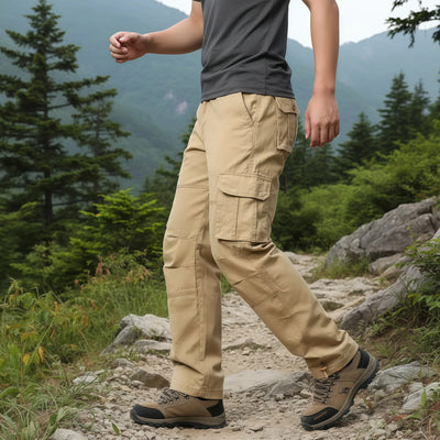 Men's Tactical Pants - Loose Fit Cotton Overalls with Large Pockets, Elastic Waist for Work & Outdoor Sports