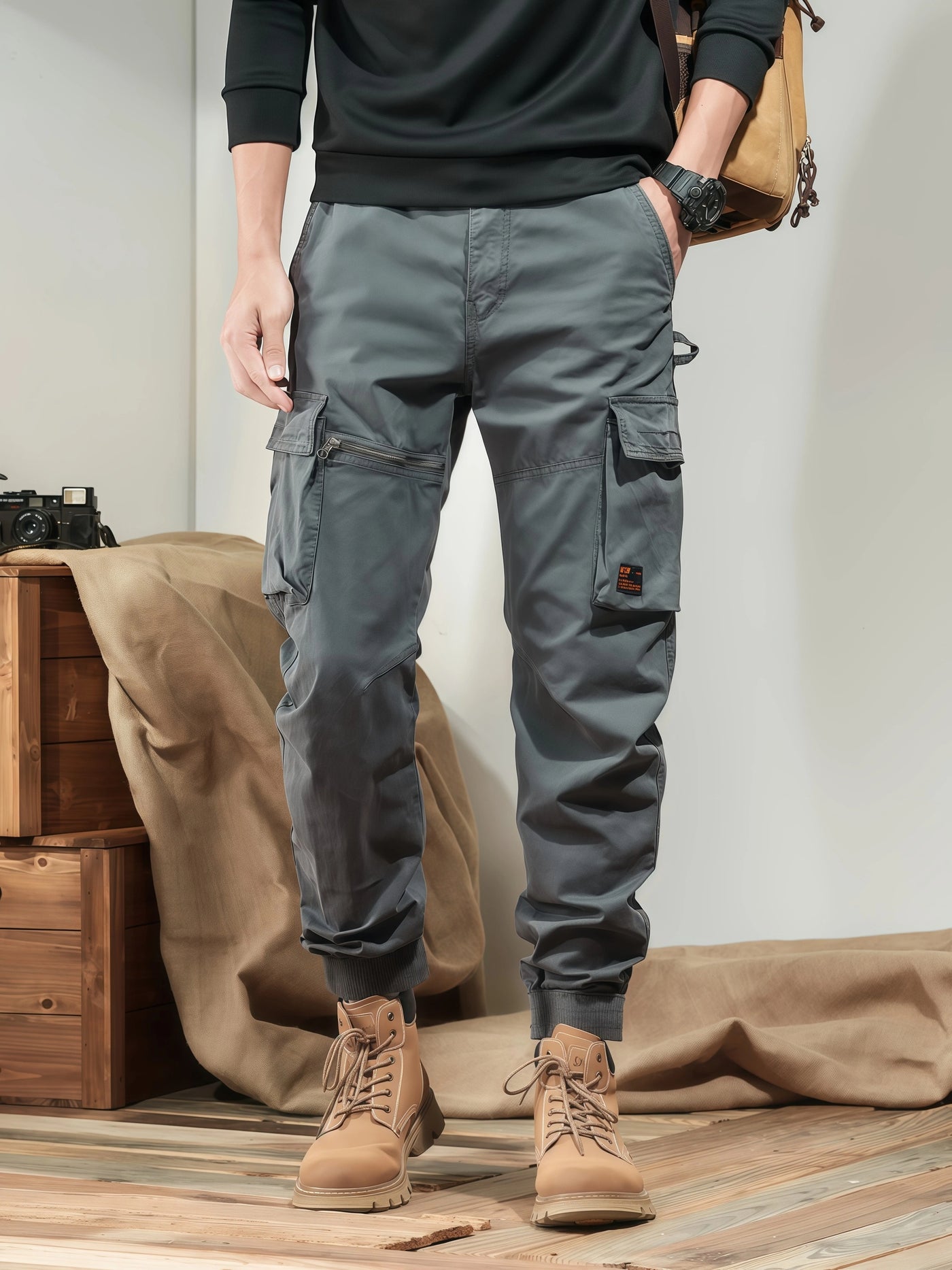 Men's Beige Cargo Pants for Business Casual & Office Wear | Utility Pants with Multiple Pockets