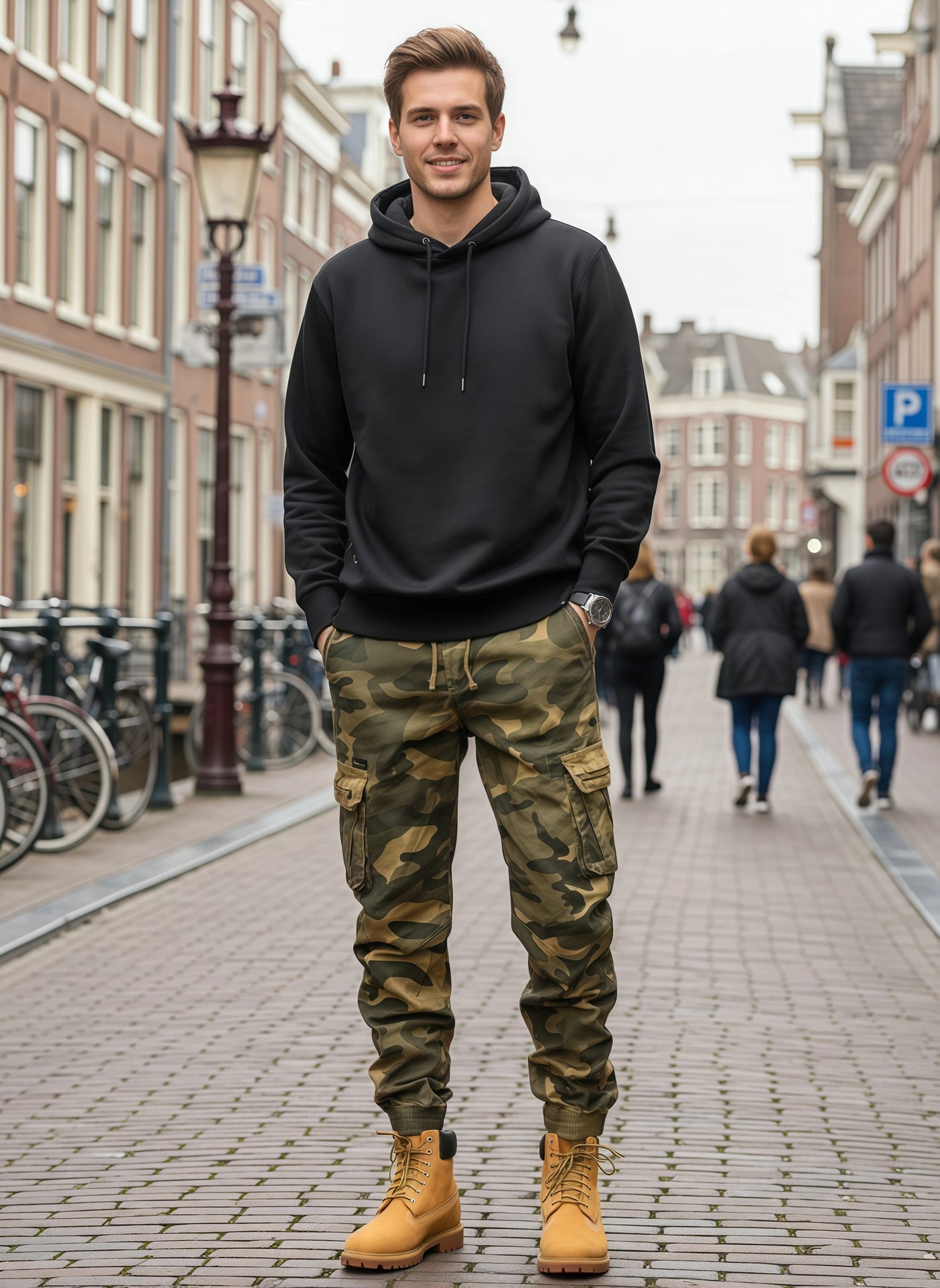 Men's Camouflage Cargo Pants - Y2K Hip-Hop Style with Elastic Waist