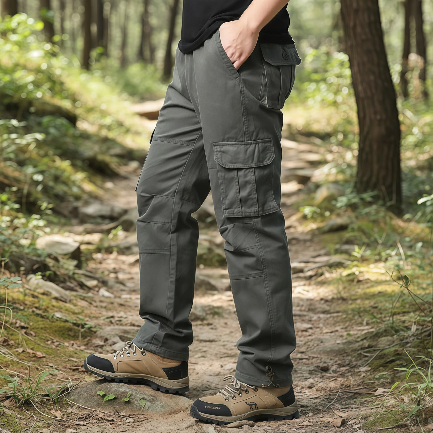Men's Tactical Pants - Loose Fit Cotton Overalls with Large Pockets, Elastic Waist for Work & Outdoor Sports