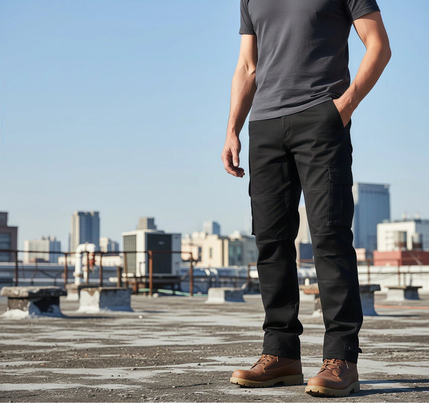 Men's Tactical Pants - Loose Fit Cotton Overalls with Large Pockets, Elastic Waist for Work & Outdoor Sports