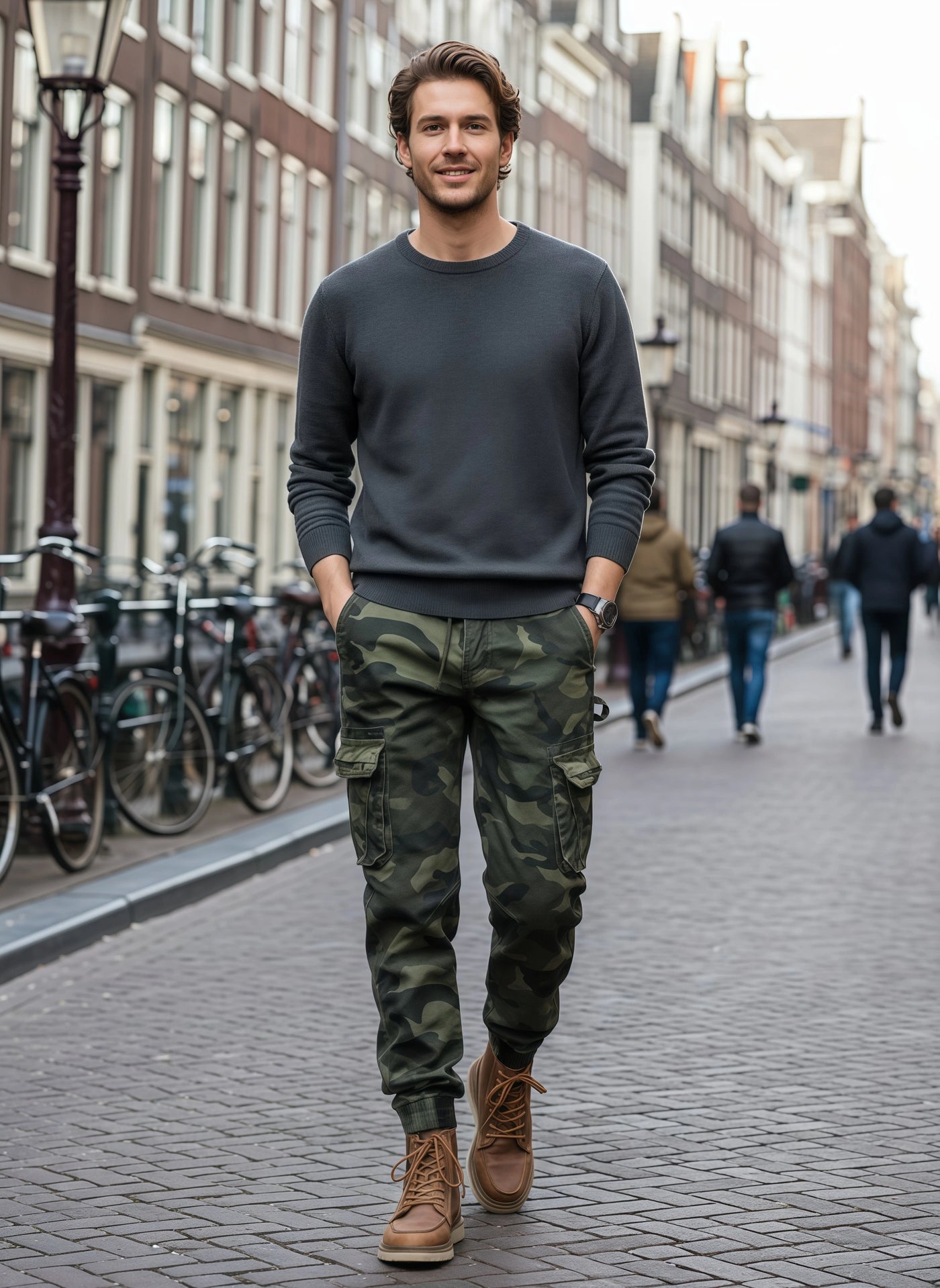 Men's Camouflage Cargo Pants - Y2K Hip-Hop Style with Elastic Waist