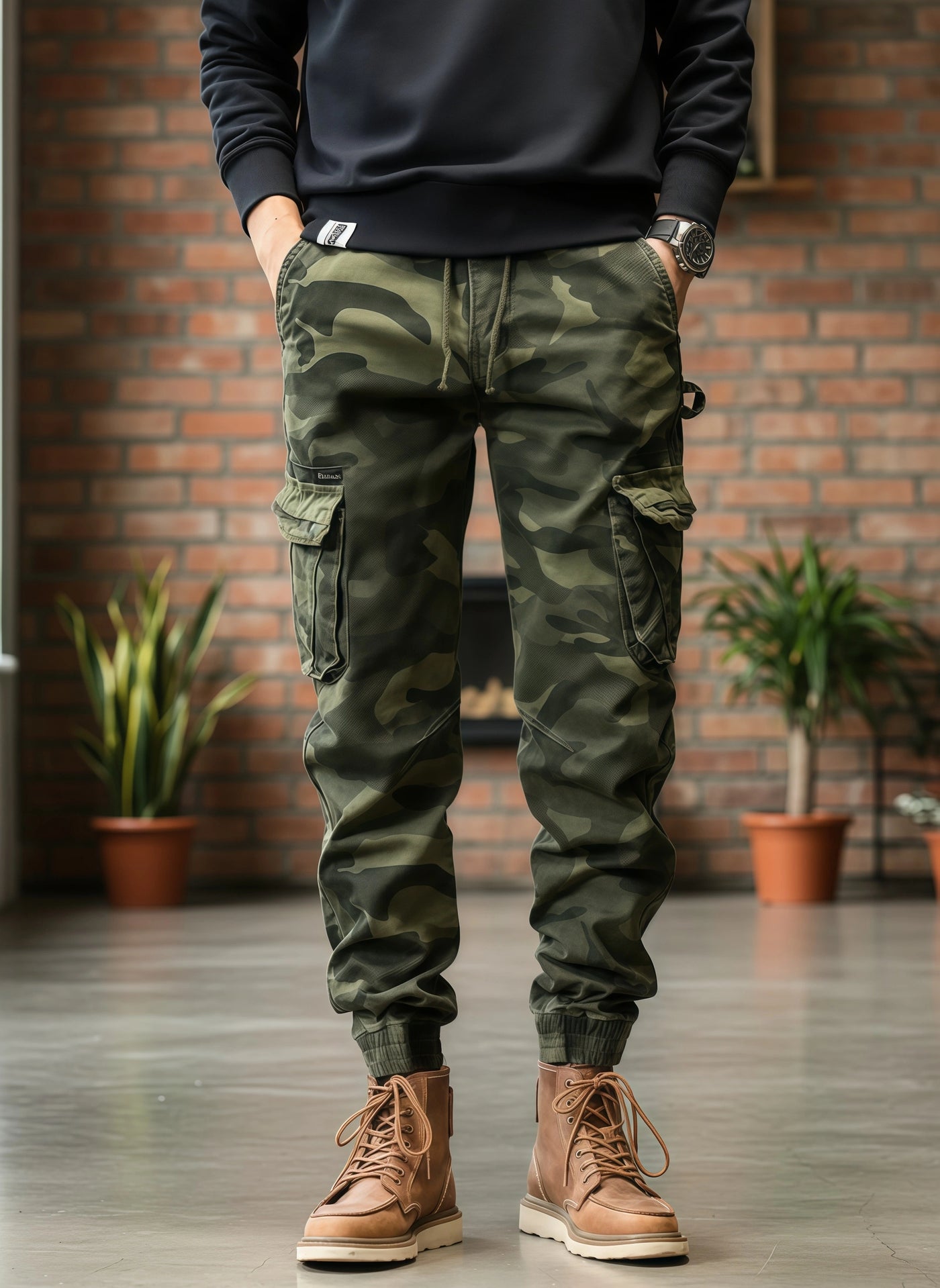 Men's Camouflage Cargo Pants - Y2K Hip-Hop Style with Elastic Waist