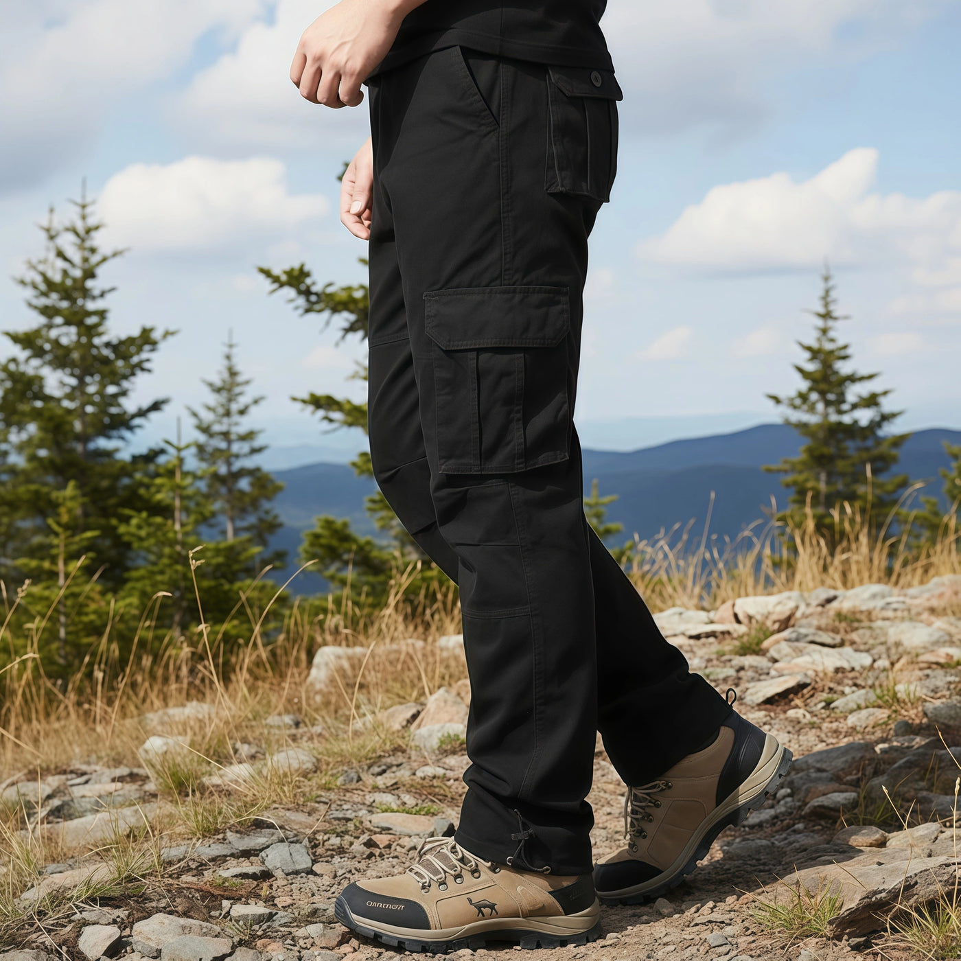 Men's Tactical Pants - Loose Fit Cotton Overalls with Large Pockets, Elastic Waist for Work & Outdoor Sports