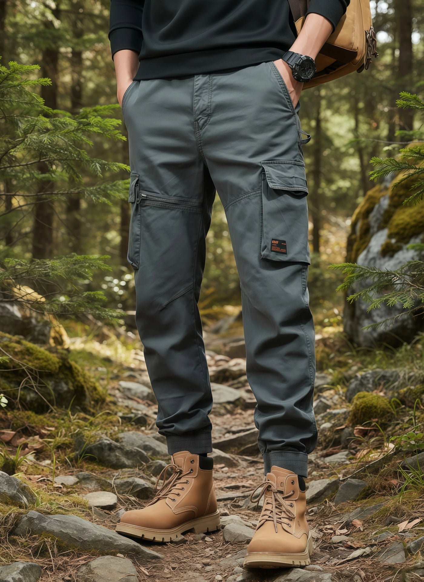 Men's Beige Cargo Pants for Business Casual & Office Wear | Utility Pants with Multiple Pockets