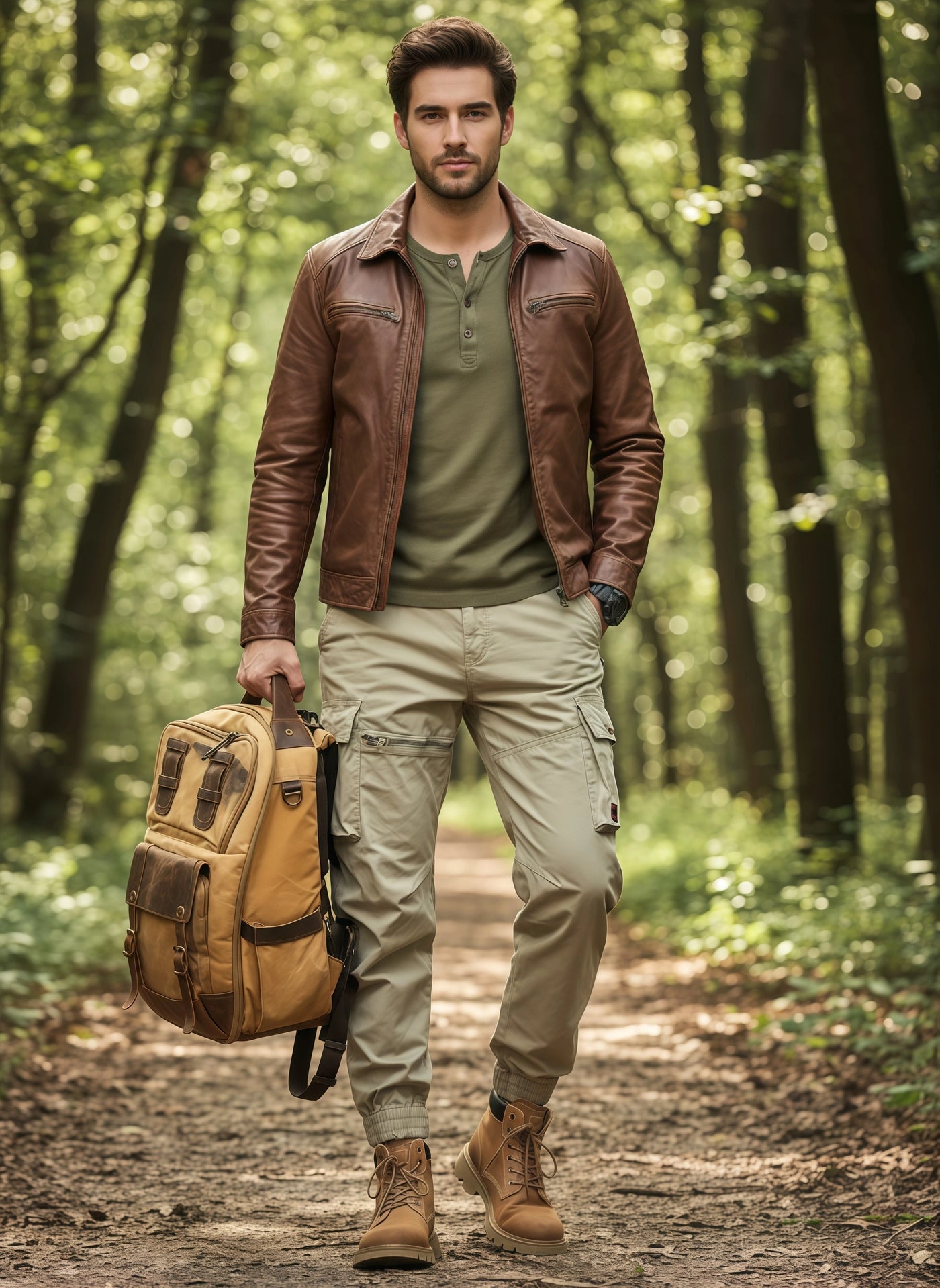 Men's Beige Cargo Pants for Business Casual & Office Wear | Utility Pants with Multiple Pockets