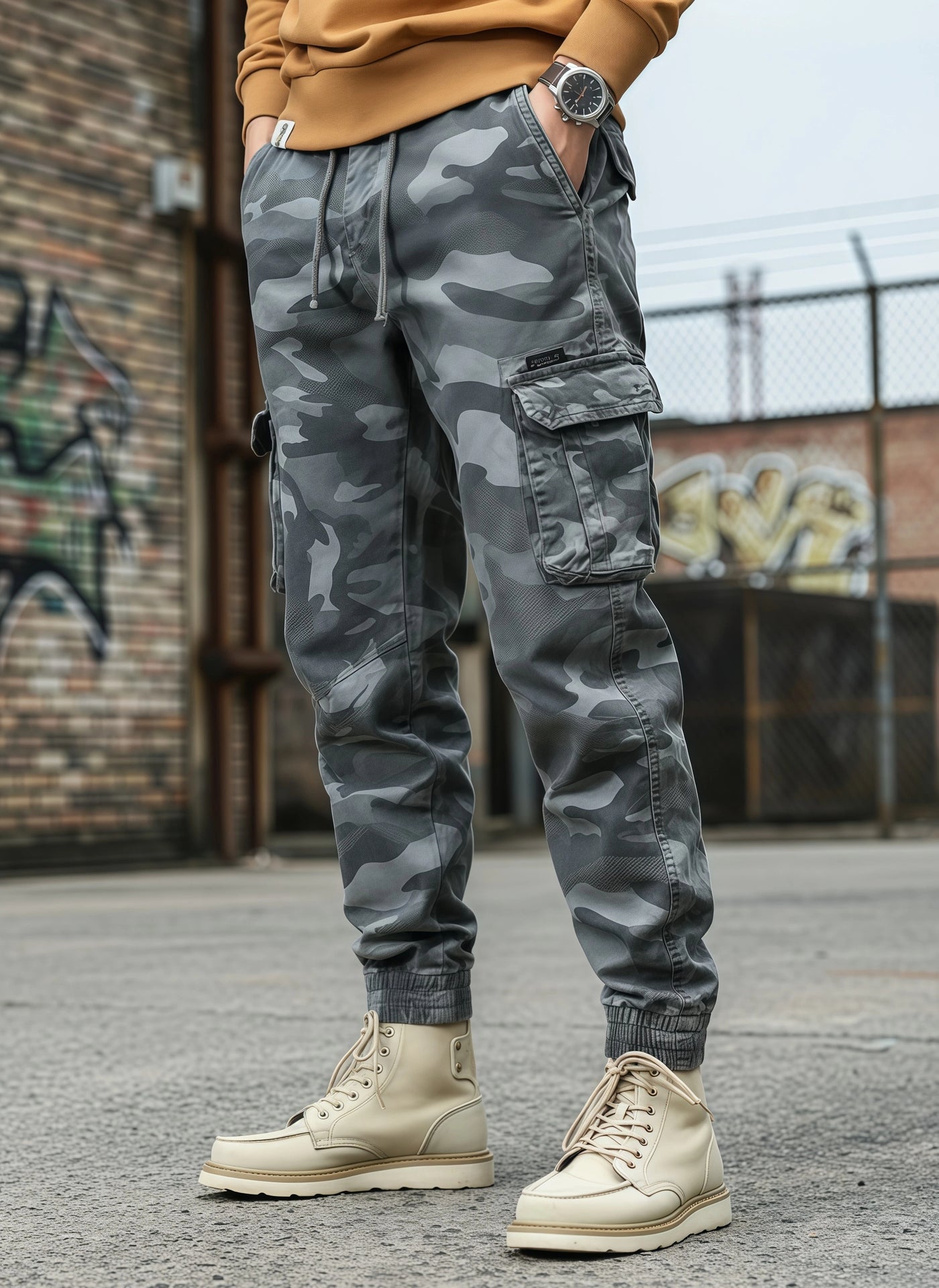 Men's Camouflage Cargo Pants - Y2K Hip-Hop Style with Elastic Waist