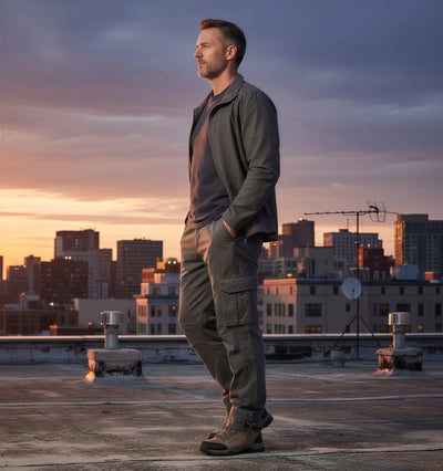 Men's Tactical Pants - Loose Fit Cotton Overalls with Large Pockets, Elastic Waist for Work & Outdoor Sports