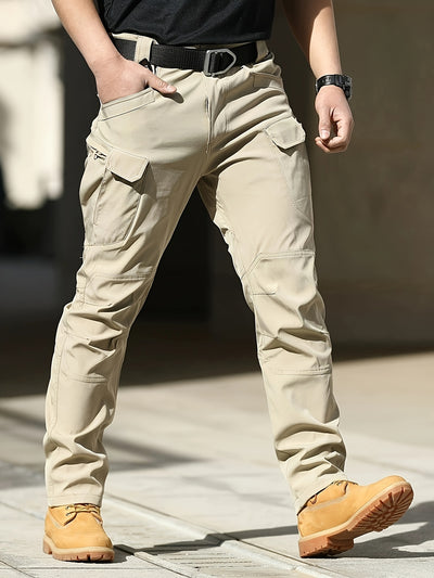 Herrearbeidsbukser med høy slitestyrke | Stretch cargobukser med verktøylommer og forsterkede knær