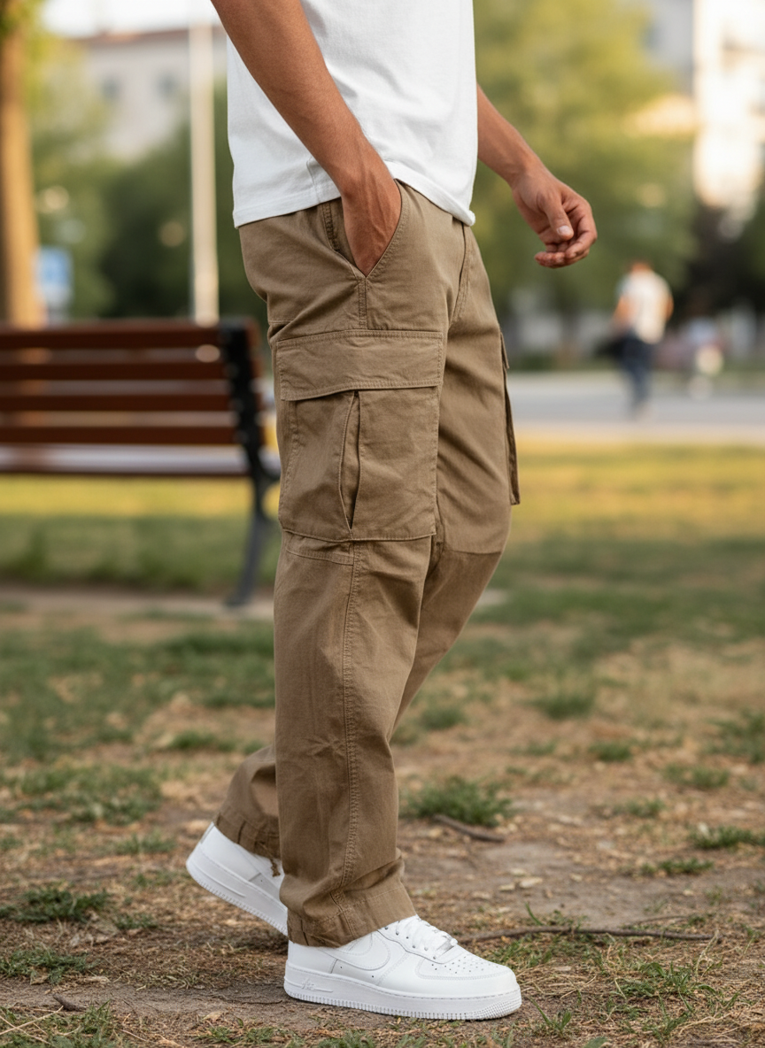 Men's Classic Utility Cargo Pants – Relaxed Fit Cotton Trousers with Multi Pockets, Durable Everyday Wear for Work, Travel & Outdoor Activities | Men’s Cargo Pants | Tavrix