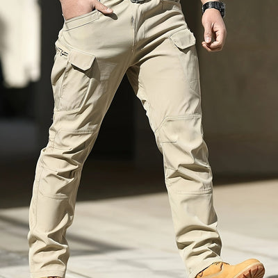 Herrearbeidsbukser med høy slitestyrke | Stretch cargobukser med verktøylommer og forsterkede knær