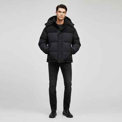 Men’s Quilted Puffer Jacket with Corduroy Hood – Warm Winter Coat for Men