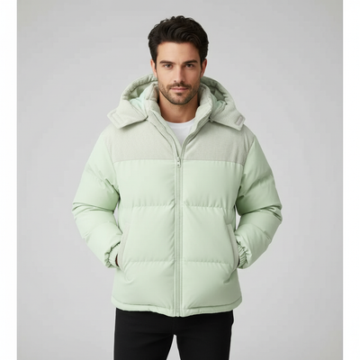 Men’s Quilted Puffer Jacket with Corduroy Hood – Warm Winter Coat for Men