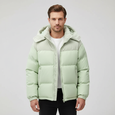 Men’s Quilted Puffer Jacket with Corduroy Hood – Warm Winter Coat for Men