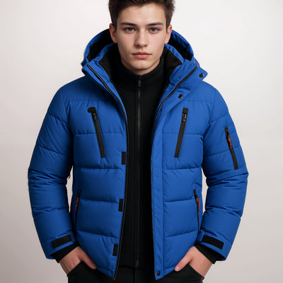 Men’s Winter Jacket Waterproof Warm Padded Coat with Hood Modern Fit Windproof Outdoor Jacket Comfortable Casual Men’s Coat