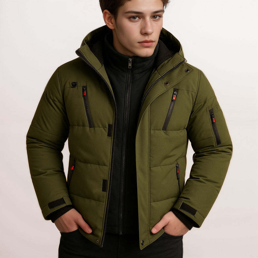 Men’s Winter Jacket Waterproof Warm Padded Coat with Hood Modern Fit Windproof Outdoor Jacket Comfortable Casual Men’s Coat