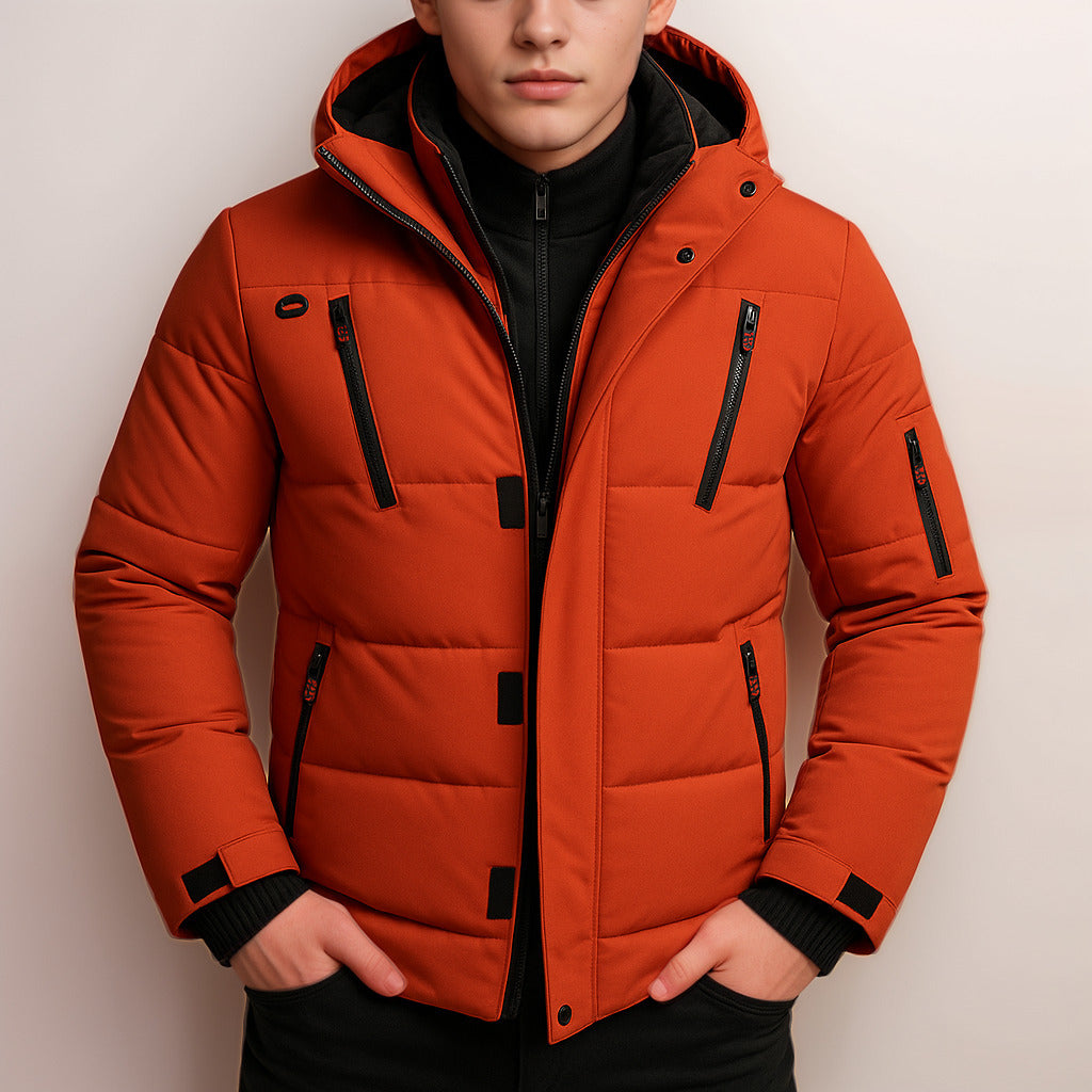 Men’s Winter Jacket Waterproof Warm Padded Coat with Hood Modern Fit Windproof Outdoor Jacket Comfortable Casual Men’s Coat