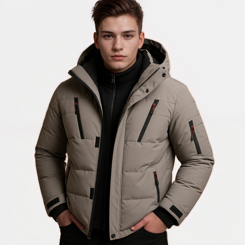 Men’s Winter Jacket Waterproof Warm Padded Coat with Hood Modern Fit Windproof Outdoor Jacket Comfortable Casual Men’s Coat