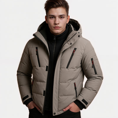 Men’s Winter Jacket Waterproof Warm Padded Coat with Hood Modern Fit Windproof Outdoor Jacket Comfortable Casual Men’s Coat
